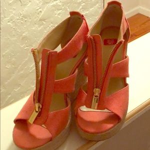 MK coral zip up spring wedges